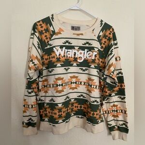 Wrangler Aztec Pullover Sweatshirt in Cream, Green & Tan